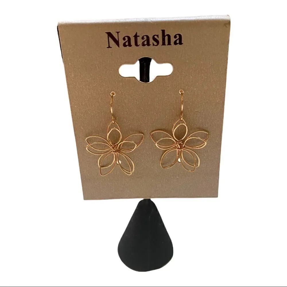 Natasha Rose Gold 3D Flower Drop Earrings